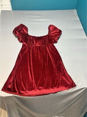 Arula Women's Red Velvet Baby Doll Dress‎ Tie Back Size A 1X 14/16